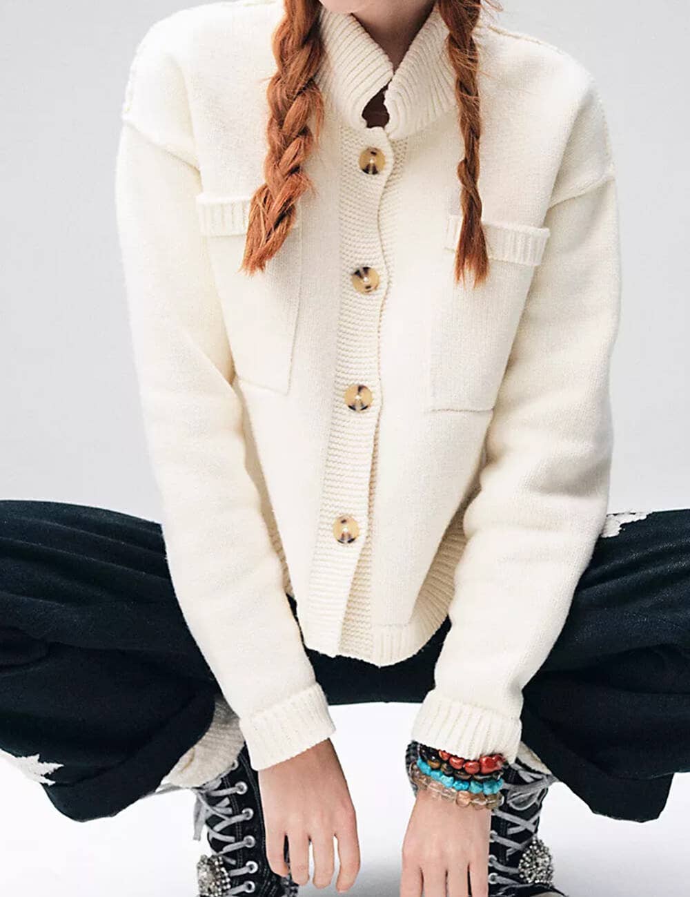 Button Front Dropped Shoulder Cardigan