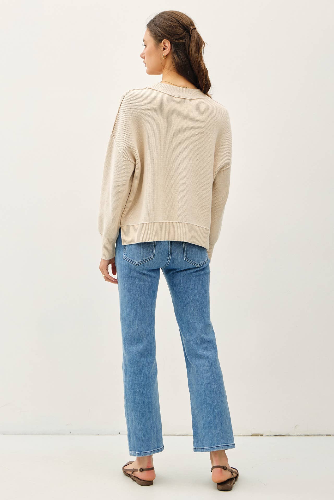 Ribbed Knit Sweater With Raw Seam Details