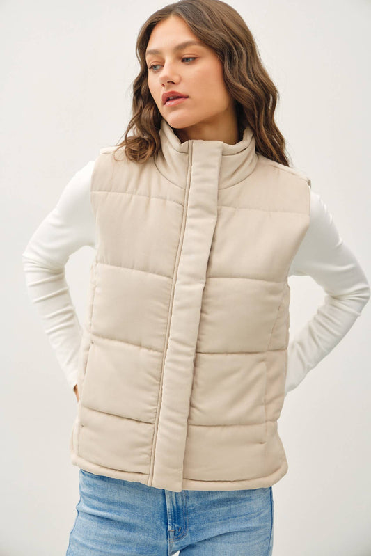 Suede-Like Puffer Vest
