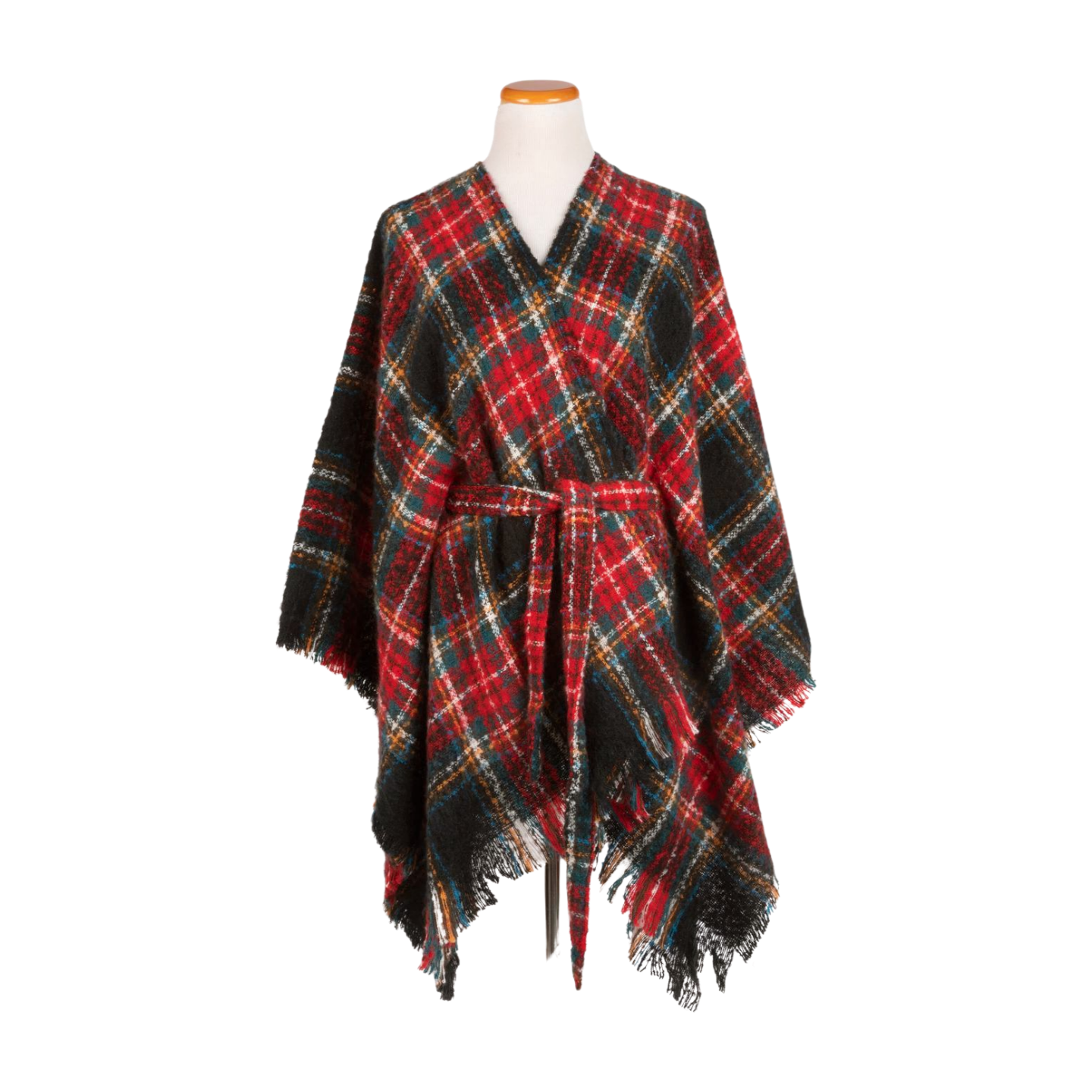 Plaid Buckle Belted Wrap: Green