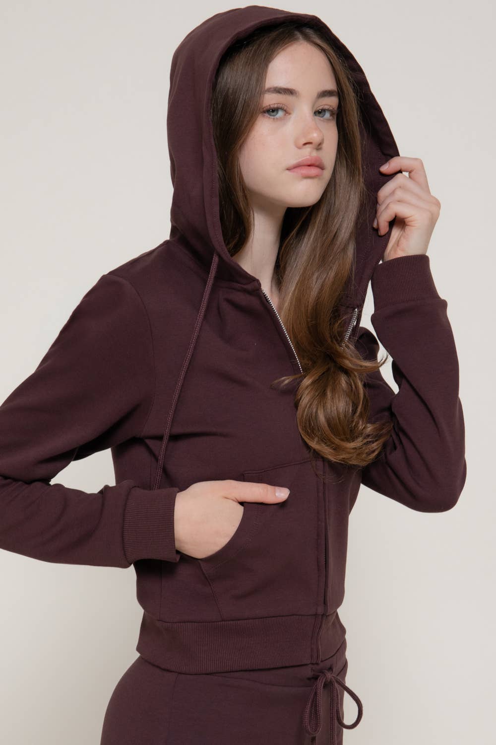 Inner Brushed Fleece French Terry Zip Up Hoodie Jacket