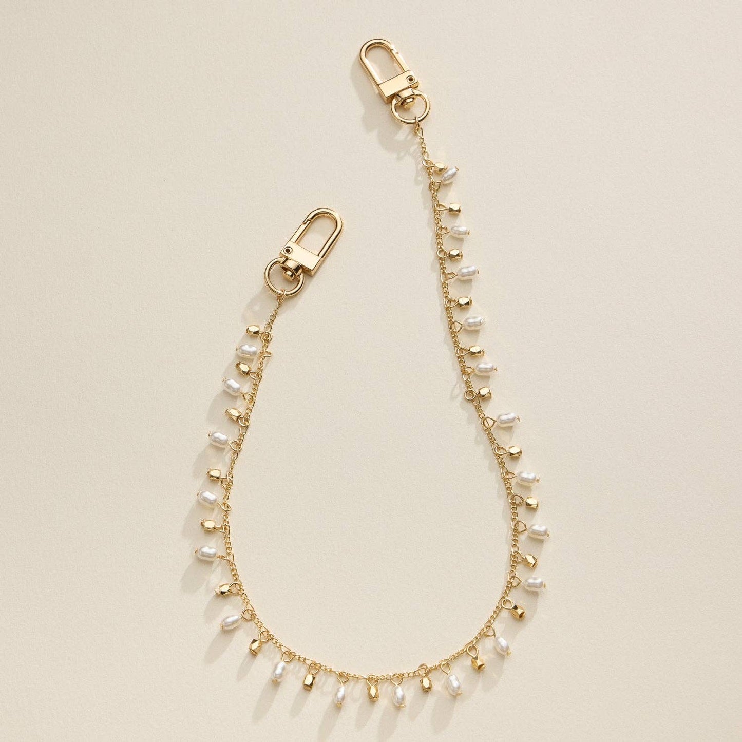 Gold Chain Bag Charm with Pearl Accents Handbag Accessory