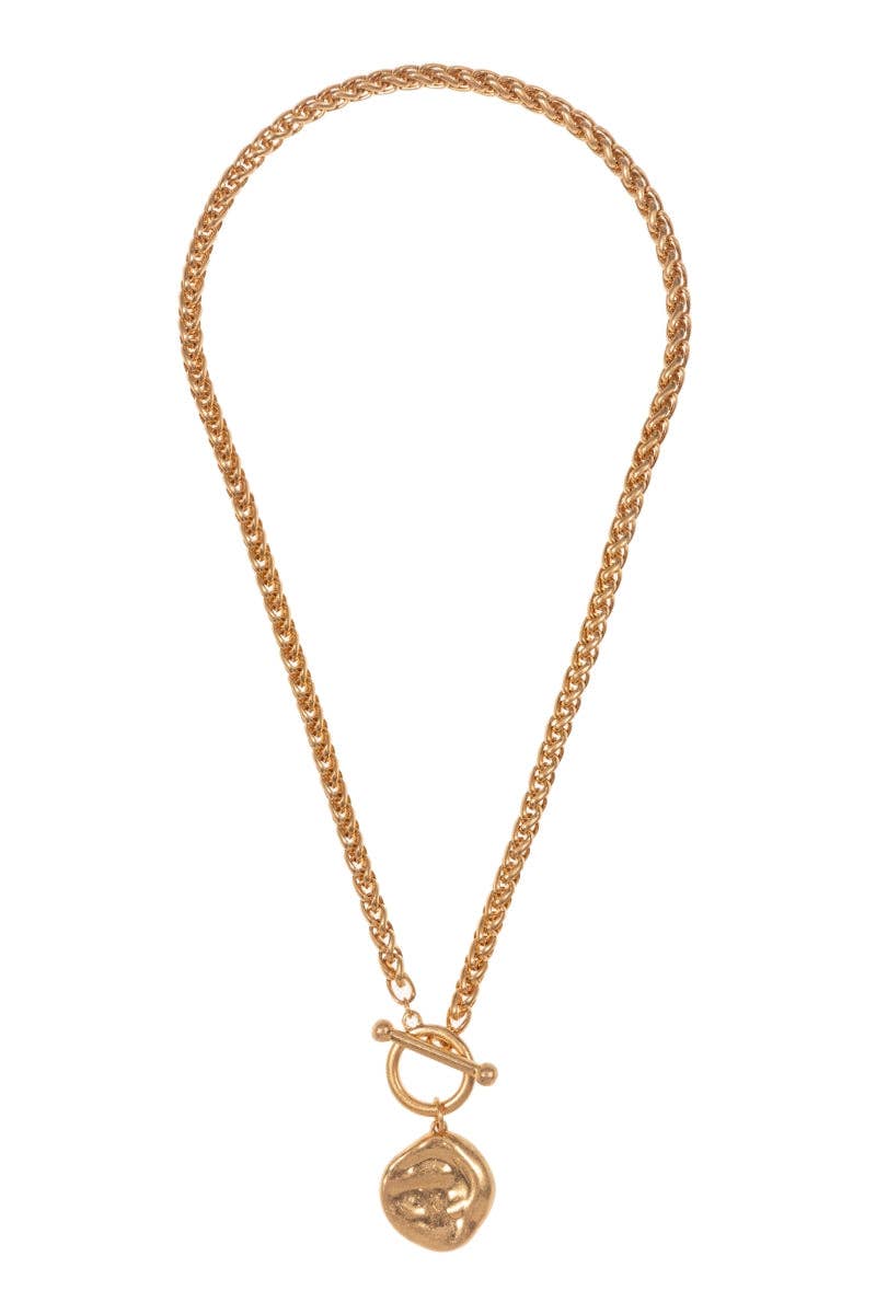 Wheat Chain Disk Pendant Necklace