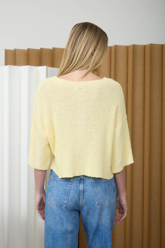 Boxy Short Sleeve Button Down Knit Cardigan