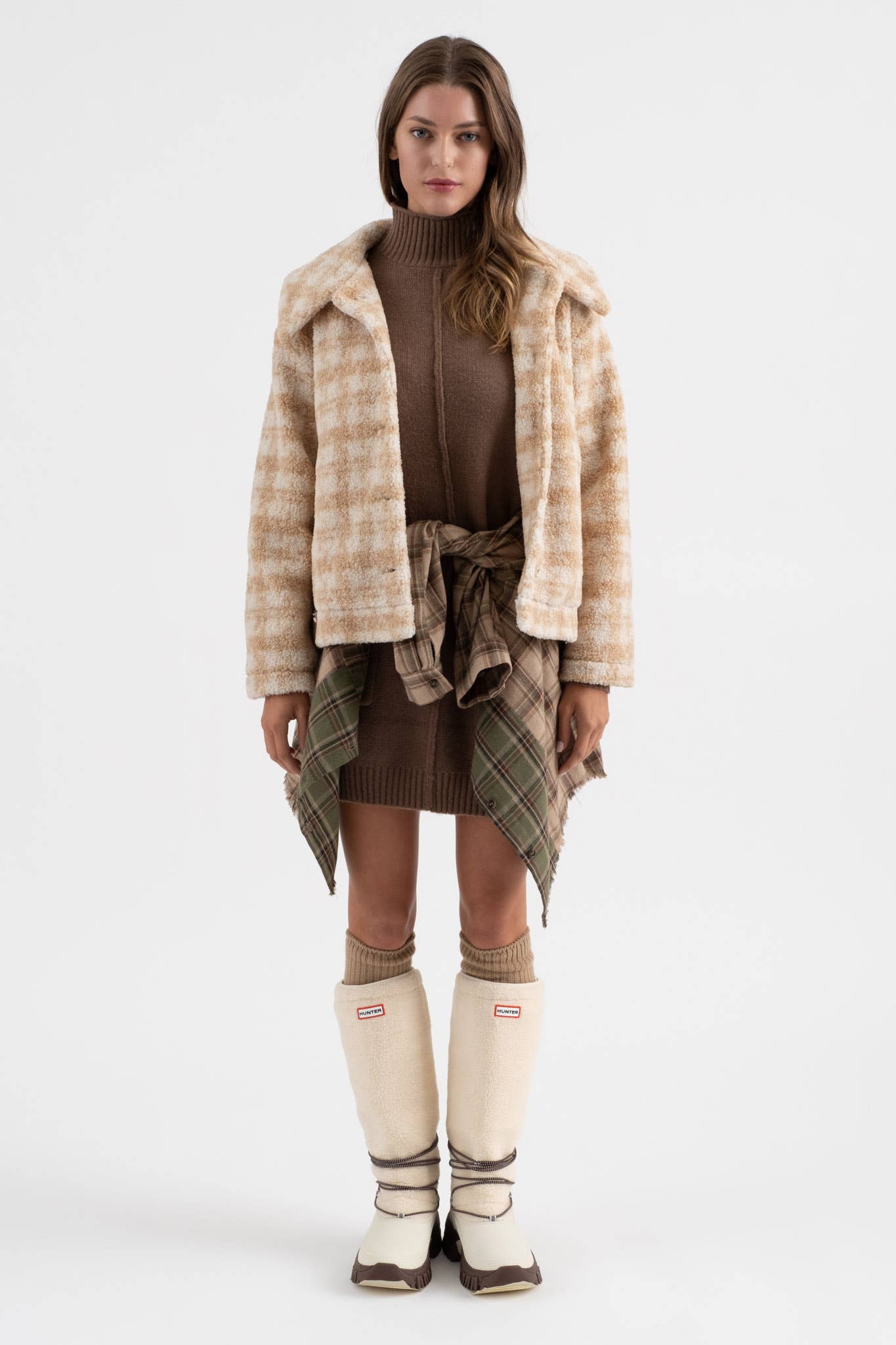 Houndstooth Button Up Collared Jacket