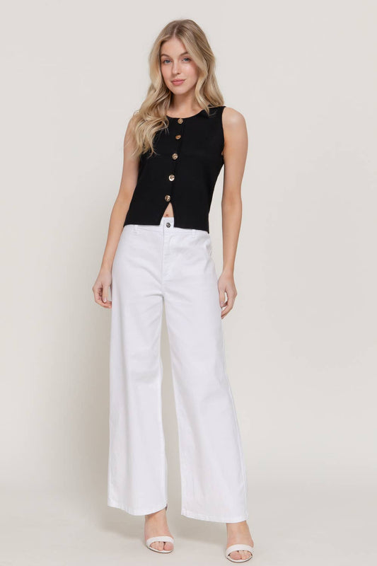 Sleeveless Crew Neck Button Down Sweater Top