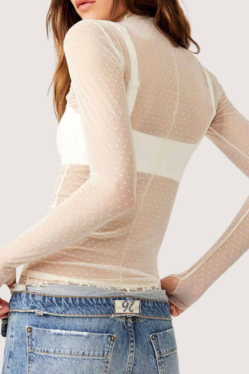 Sheer Turtleneck Long Sleeve Blouse