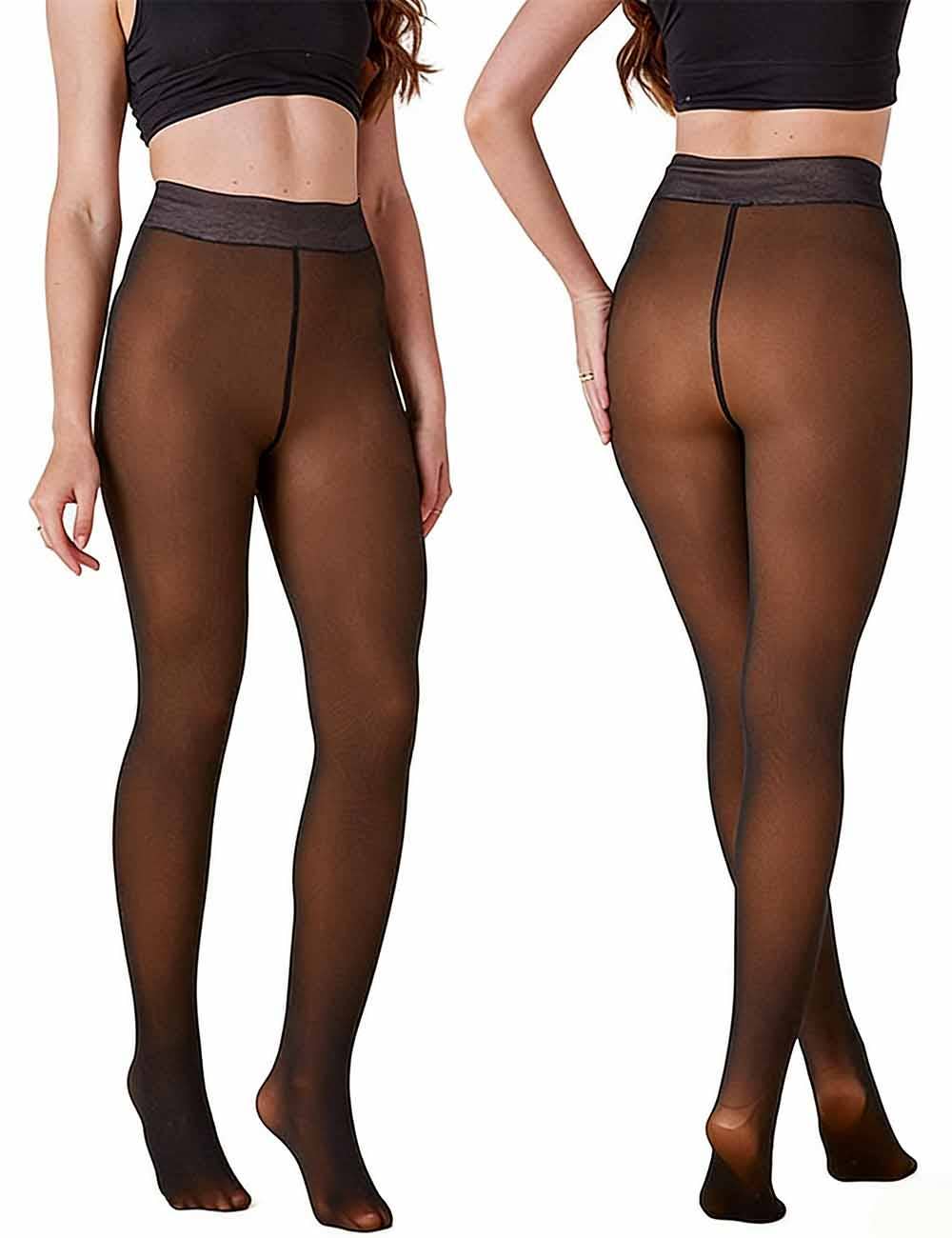 Ladies Fleece Lined Fake Sheer Winter Warm Tights