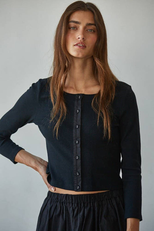 Knit Cotton Ribbed Sleeve Top