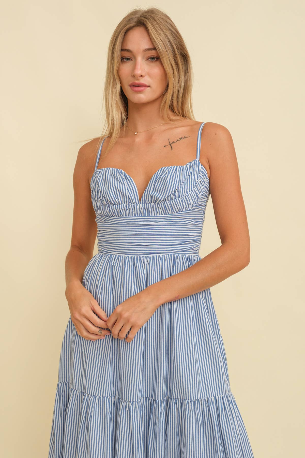 Striped Sweetheart Cami Strap Tiered Dress