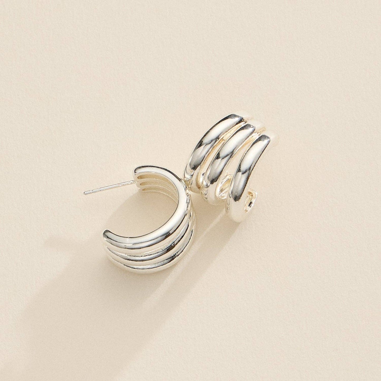 Chunky Triple-Ring Hoop Bold Huggie Earrings