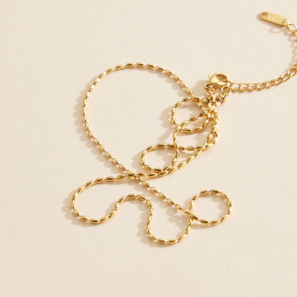 Oval Beads Linked 18K Gold Dip Stainless Steel Necklace: Gold