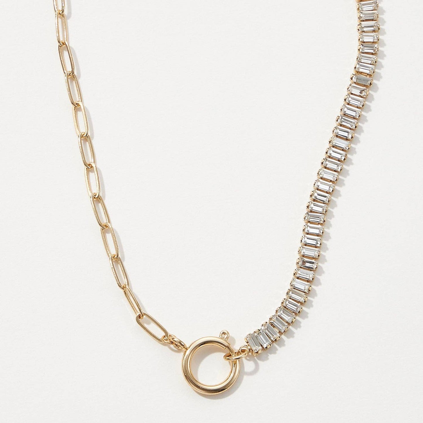 Half Crystal Half Paperclip Short Necklace: Crystal
