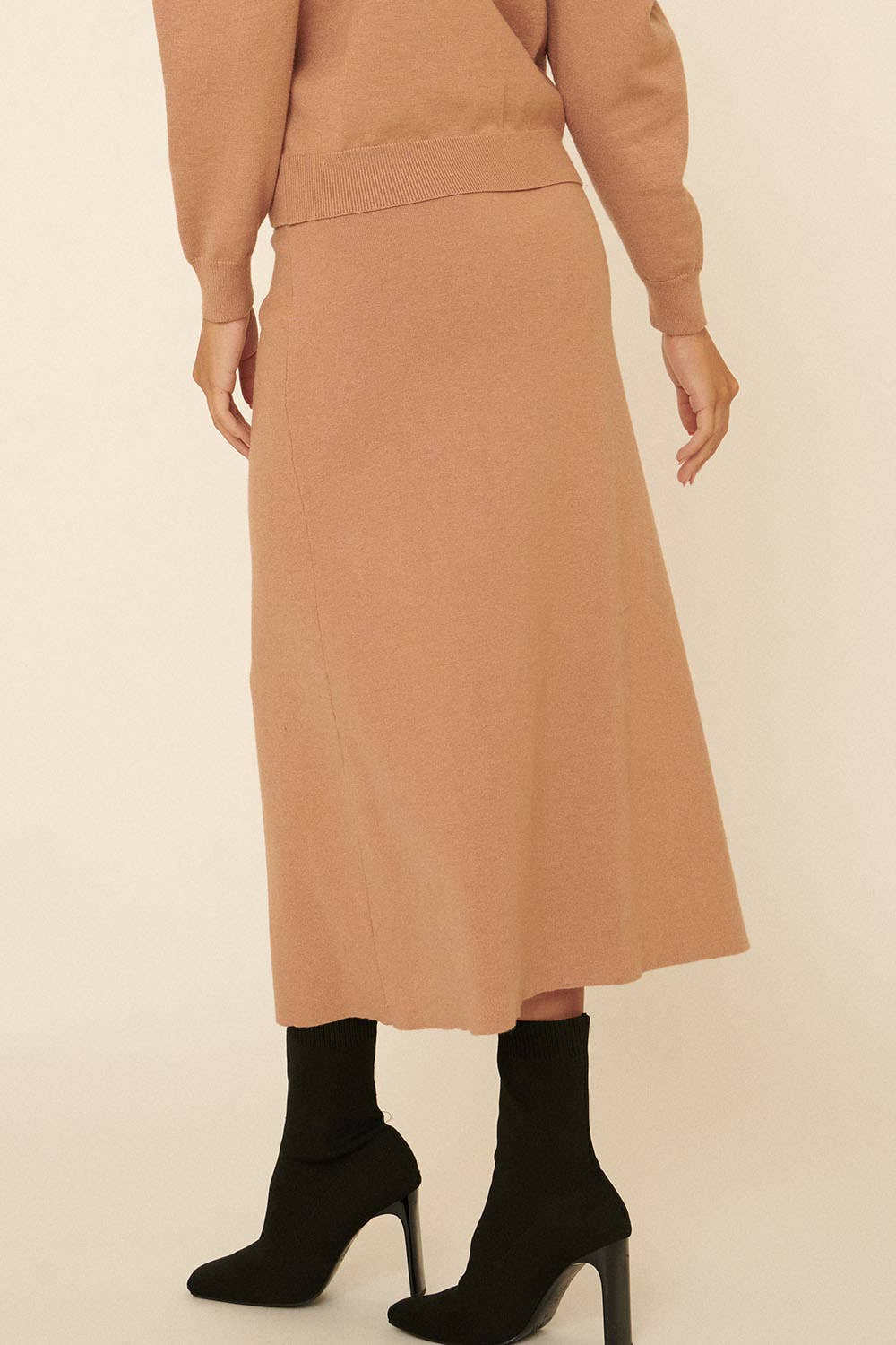 Solid Waist Tie Wrap Midi Skirt