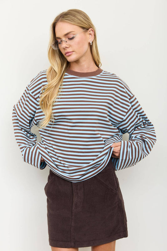 Striped Contrast Crew Neck Long Sleeve Knit Top