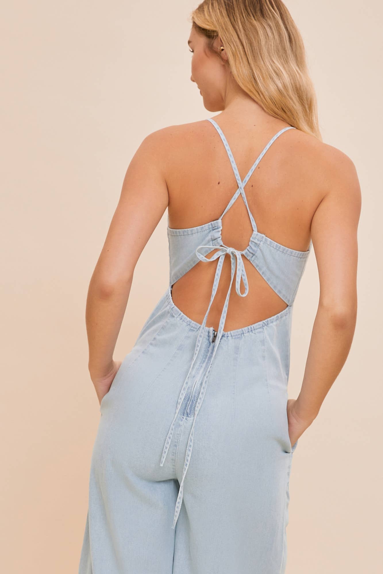 Back Tie Denim Jumpsuit