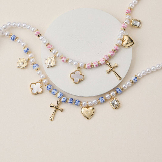 Faith & Love Pearl Ceramic Mixed Necklace