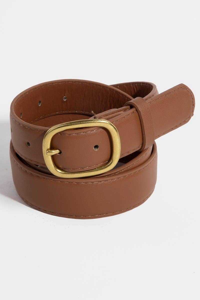 Metallic Oval Buckle Faux Leather Belt