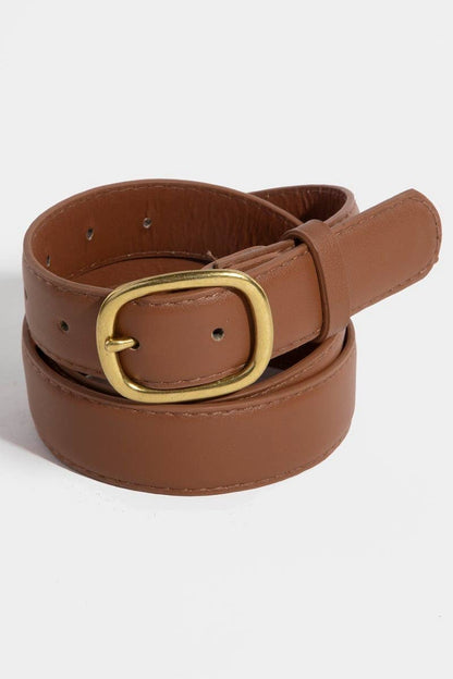 Metallic Oval Buckle Faux Leather Belt