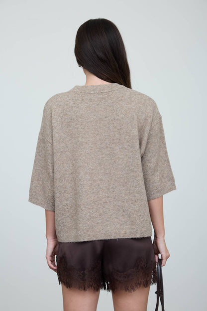 Heathered Crew Neck Half Sleeve Boxy Pullover