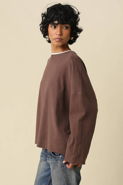 Jamie Contrast Round Neck Knit Top