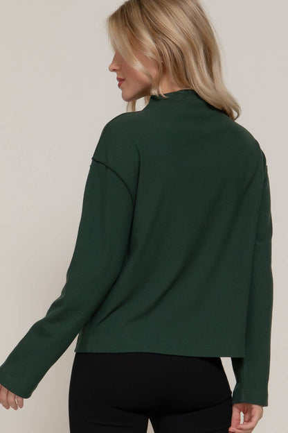 Long Sleeve Visible Overlocked Seams Detail Brushed Rib Top