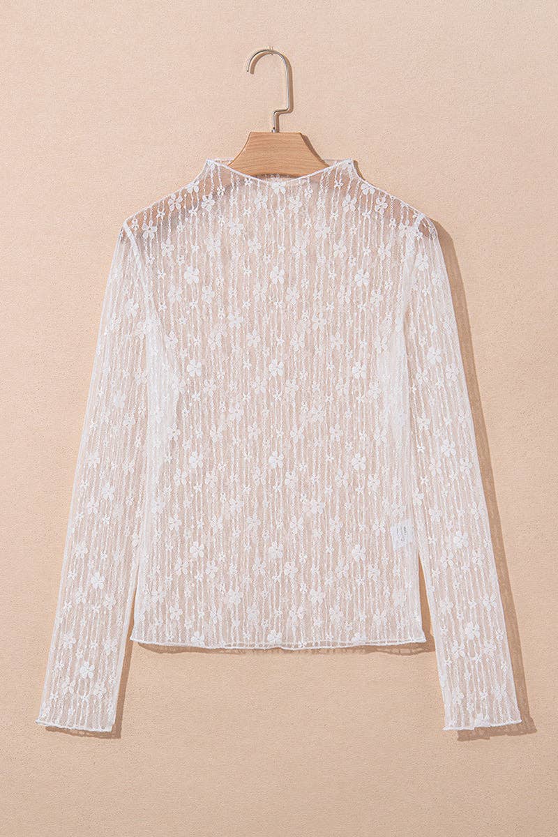 Lace Pattern Sheer Long Sleeve Top
