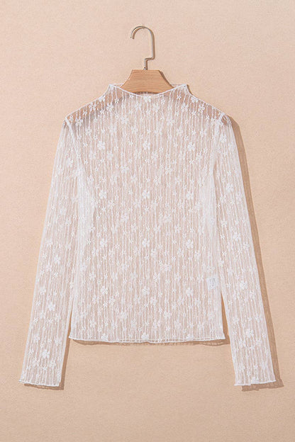 Lace Pattern Sheer Long Sleeve Top