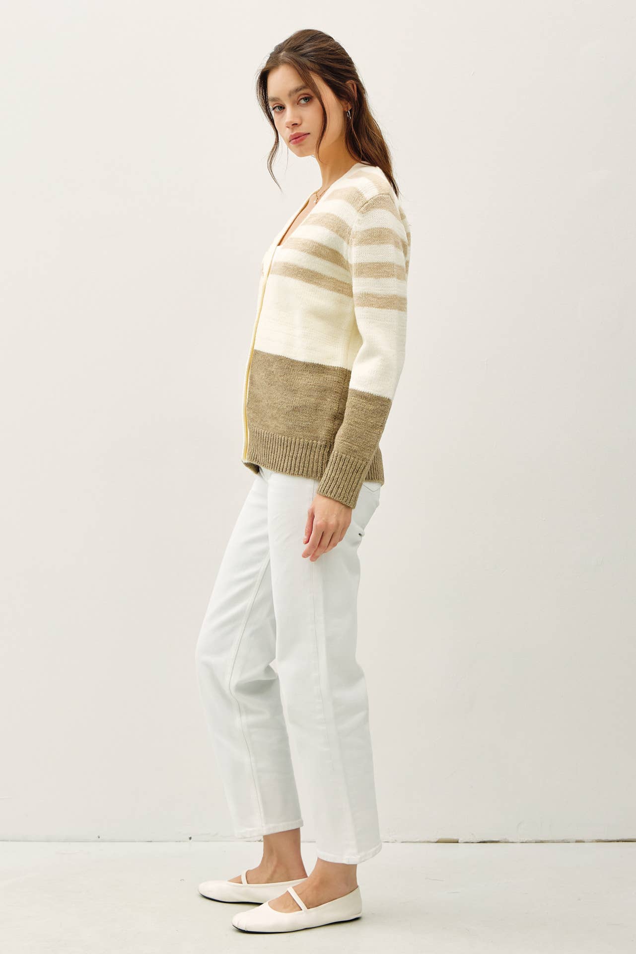 Striped Color Block V-Neck Cardigan