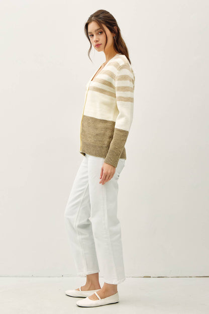 Striped Color Block V-Neck Cardigan