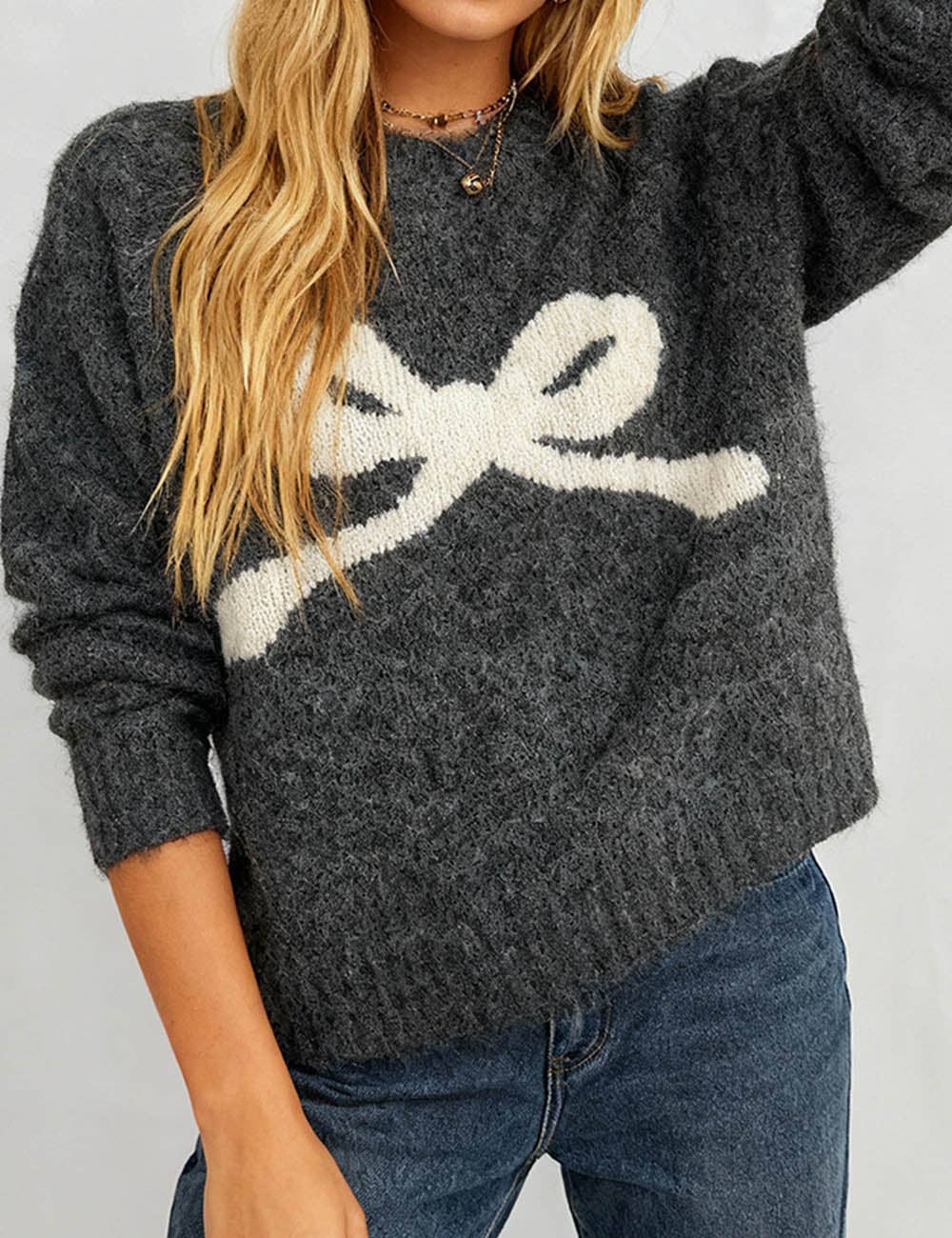 Ladies Ribbed Trim Knit Sweater