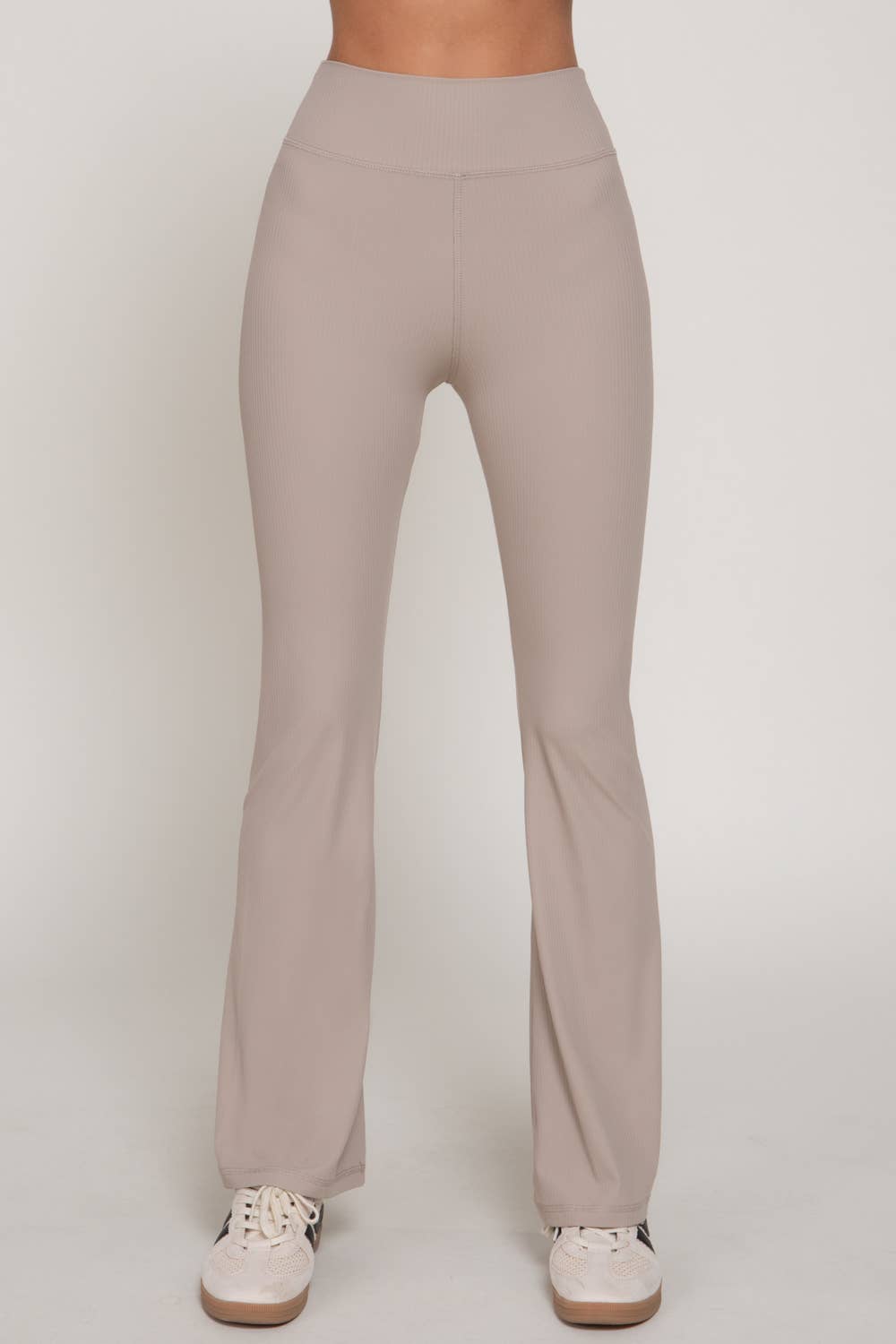 Semi-Flare Ribbed Workout Pants with Folded Waistband