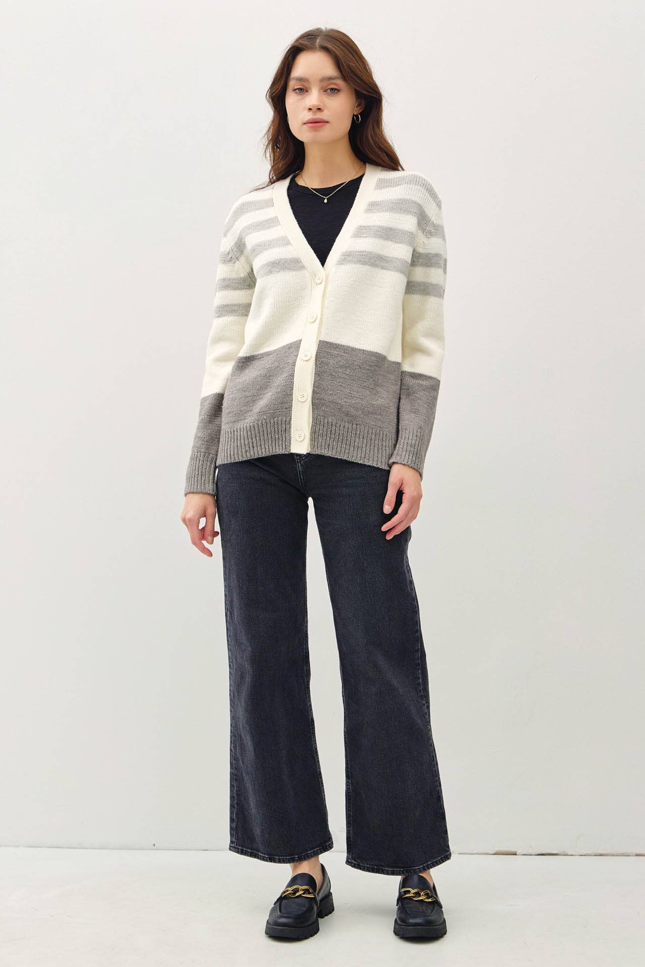 Striped Color Block V-Neck Cardigan