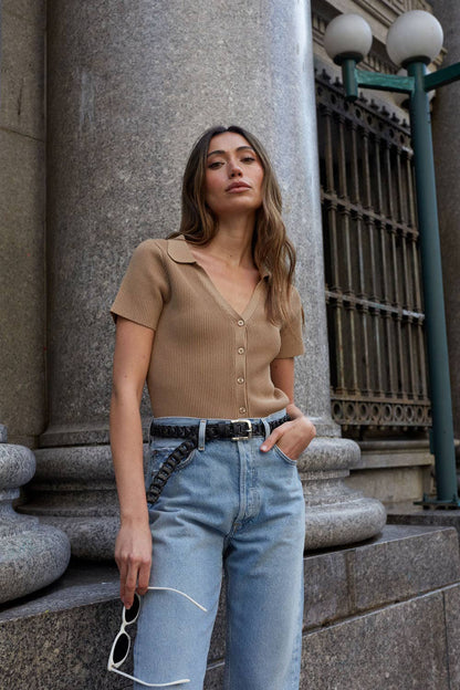 Shaper Fit Collar Neck Short Sleeve Rib Shirt
