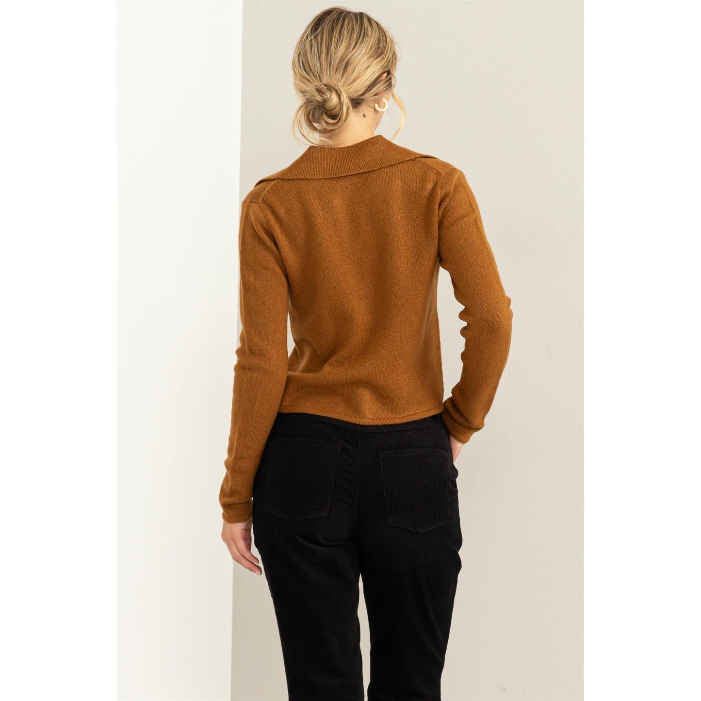 Button Front Collared Cardigan Sweater