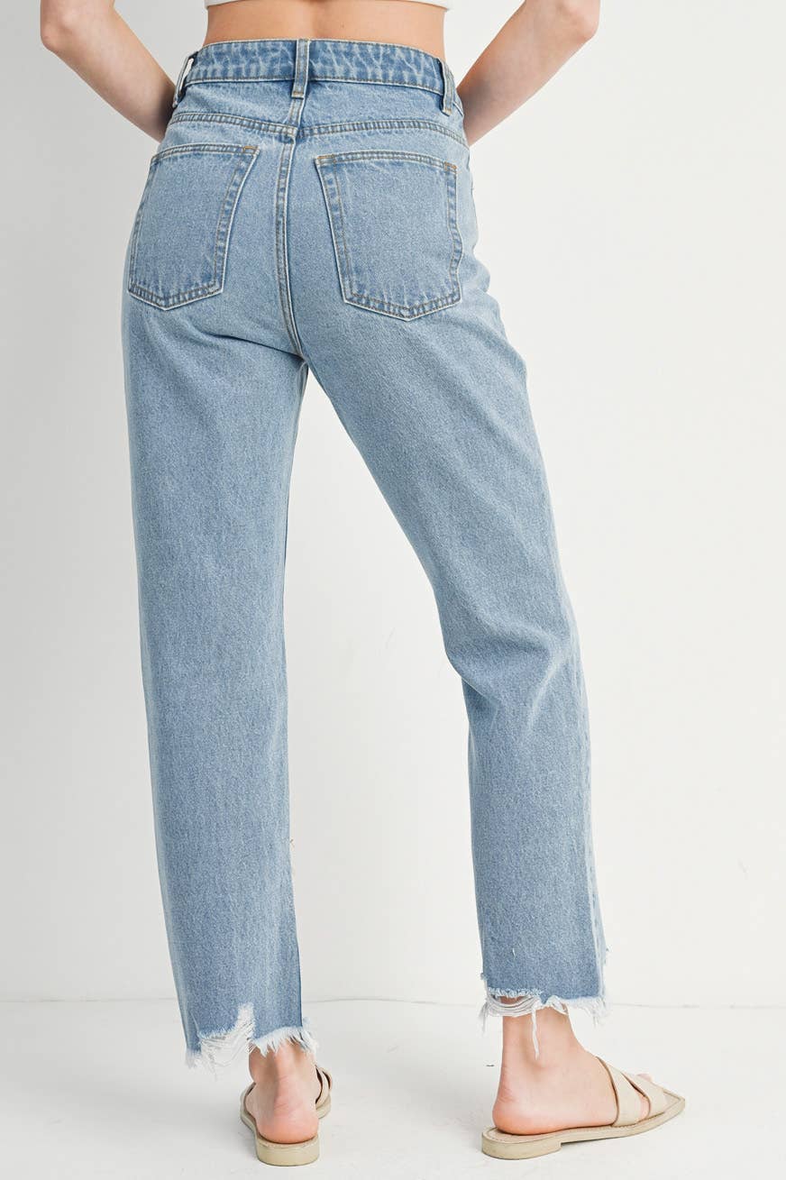 High Rise Straight: Leg Distressed Raw Hem