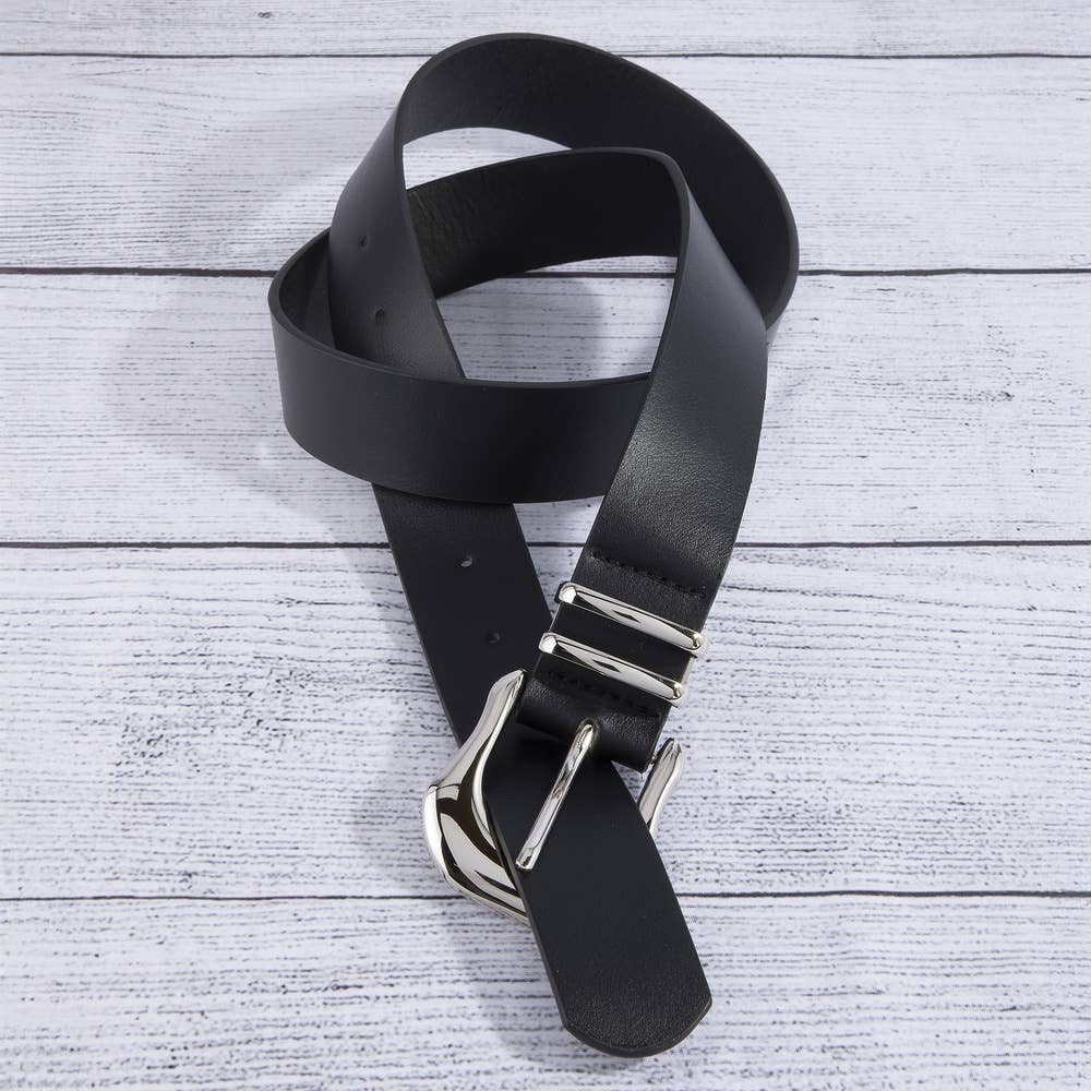 Wide Pu Belt With Organic Asymmetric Buckle