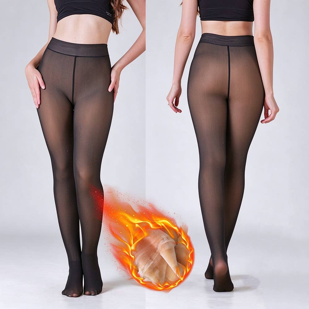 Ladies Fleece Lined Fake Sheer Winter Warm Tights