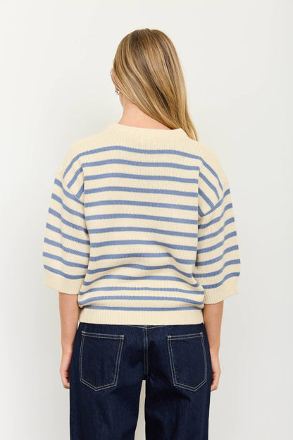 Stripe Crewneck Short Sleeve Sweater