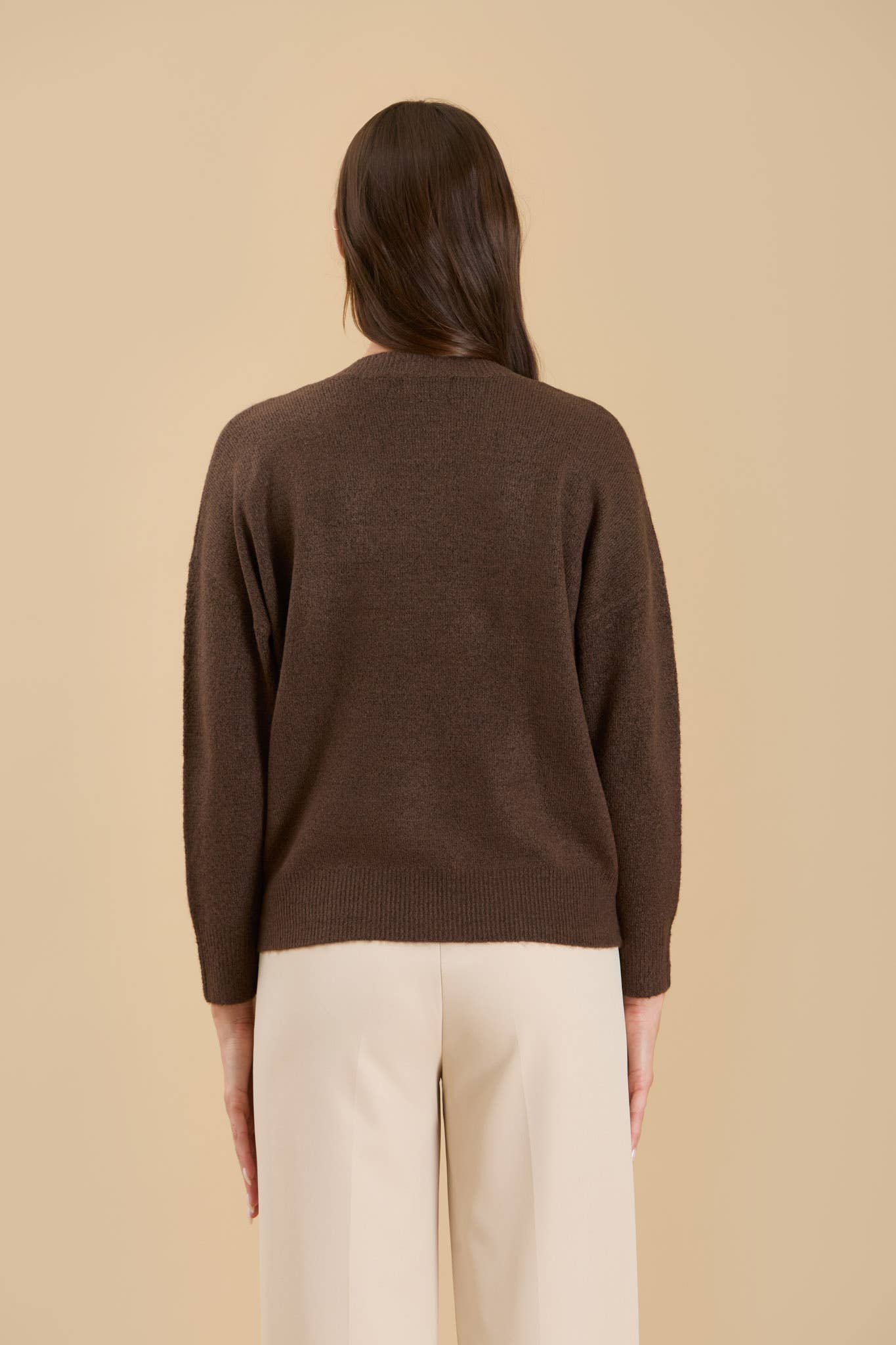 Solid V Neck Drop Shoulder Knit Sweater
