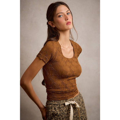 Floral Patterned Texture Seamless Short Sleeve Top