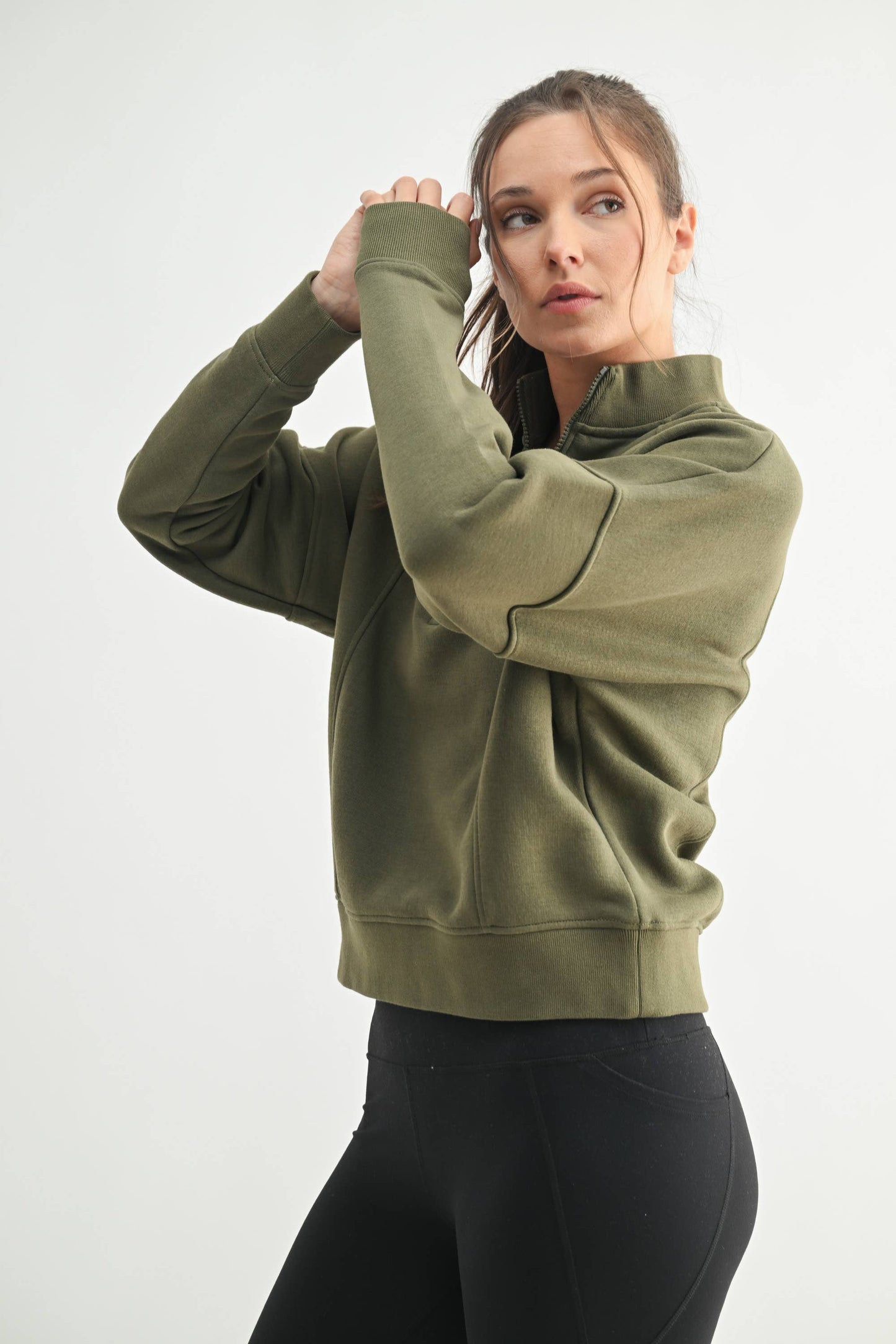 Princess Seam Quarter Zip Pullover Sweatshirt