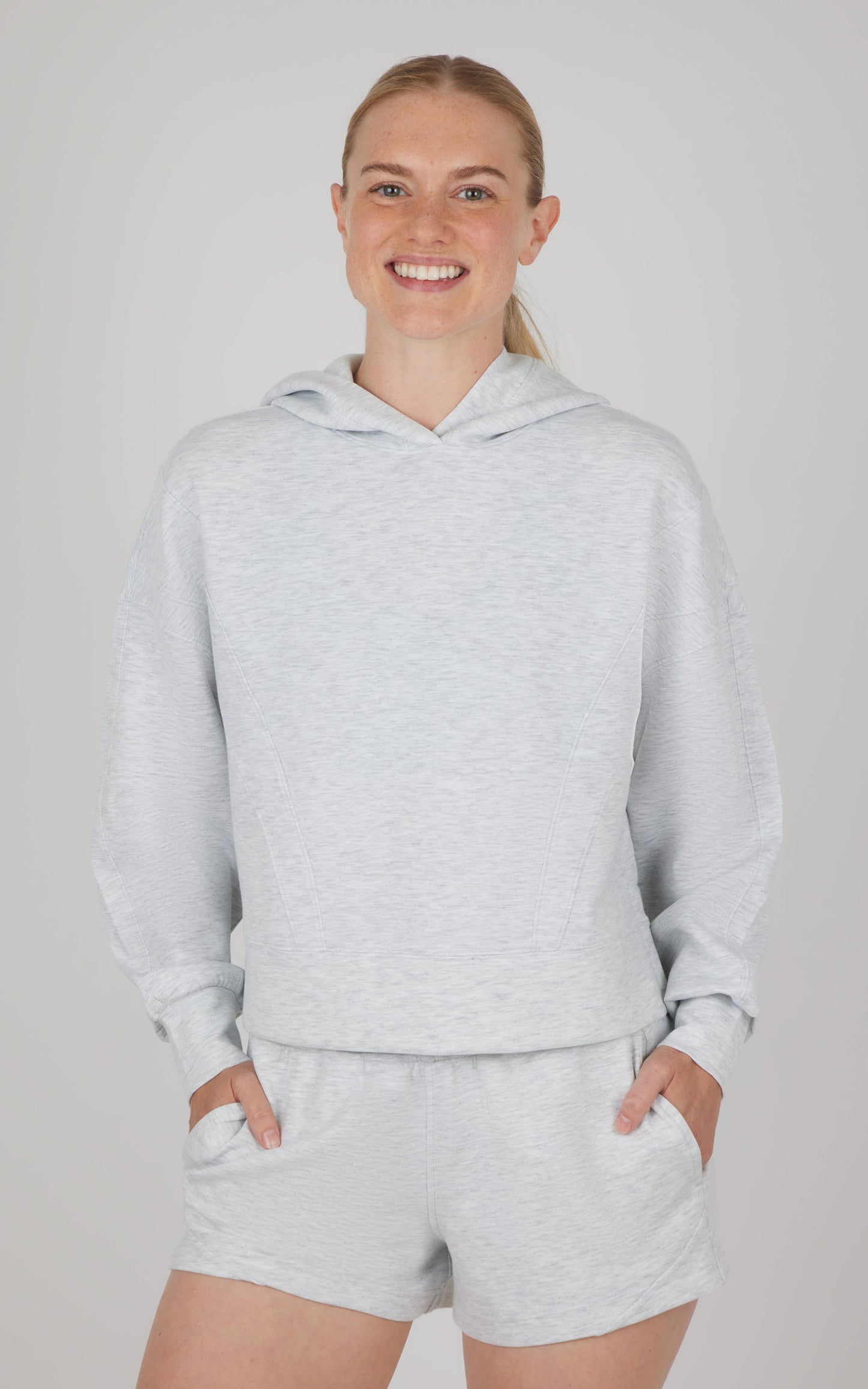 Women's Scuba Hoodie with Seam Details and Shorts - Set