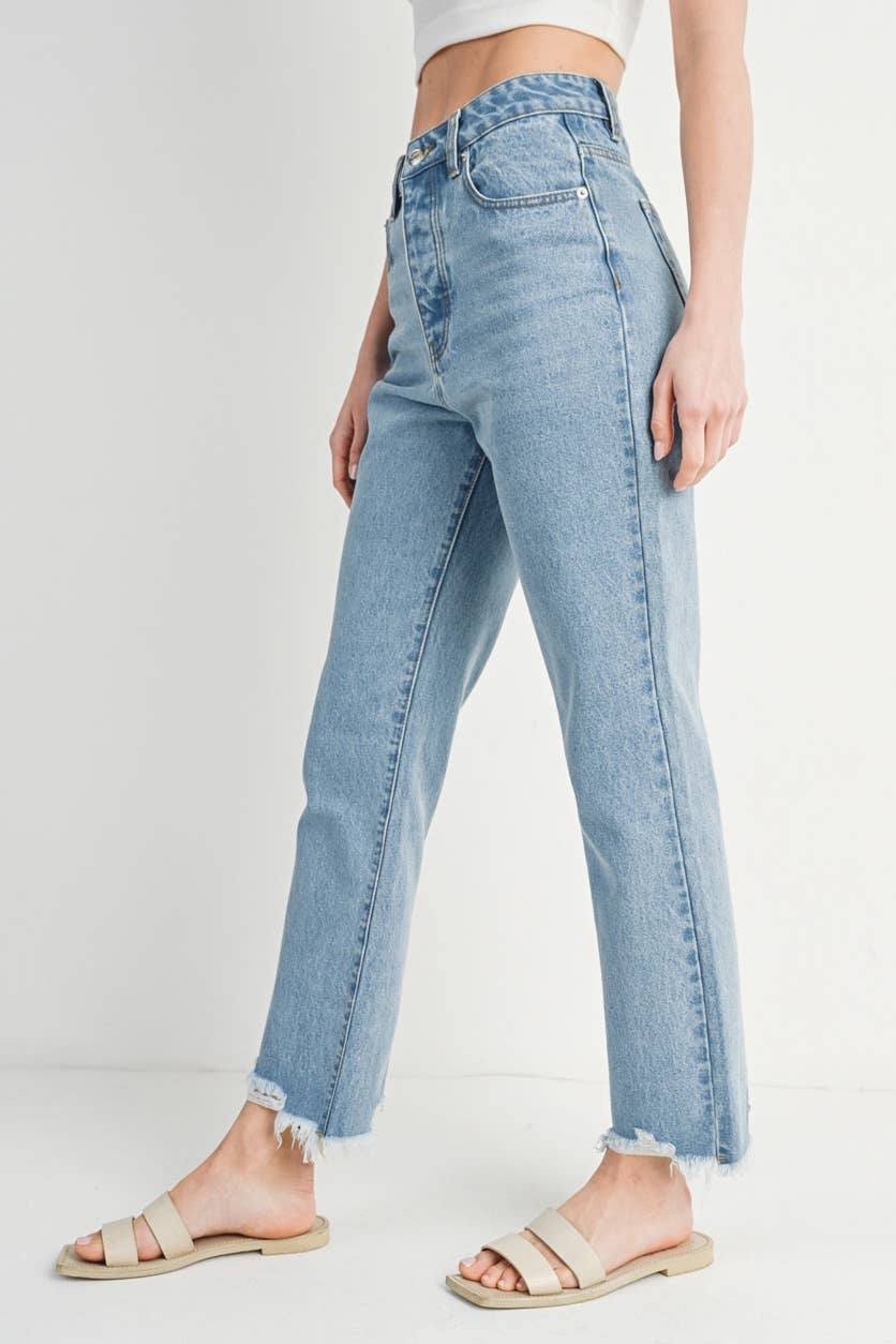 High Rise Straight: Leg Distressed Raw Hem