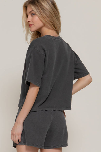 Hort Dolman Sleeve Garment Washed Terry Top