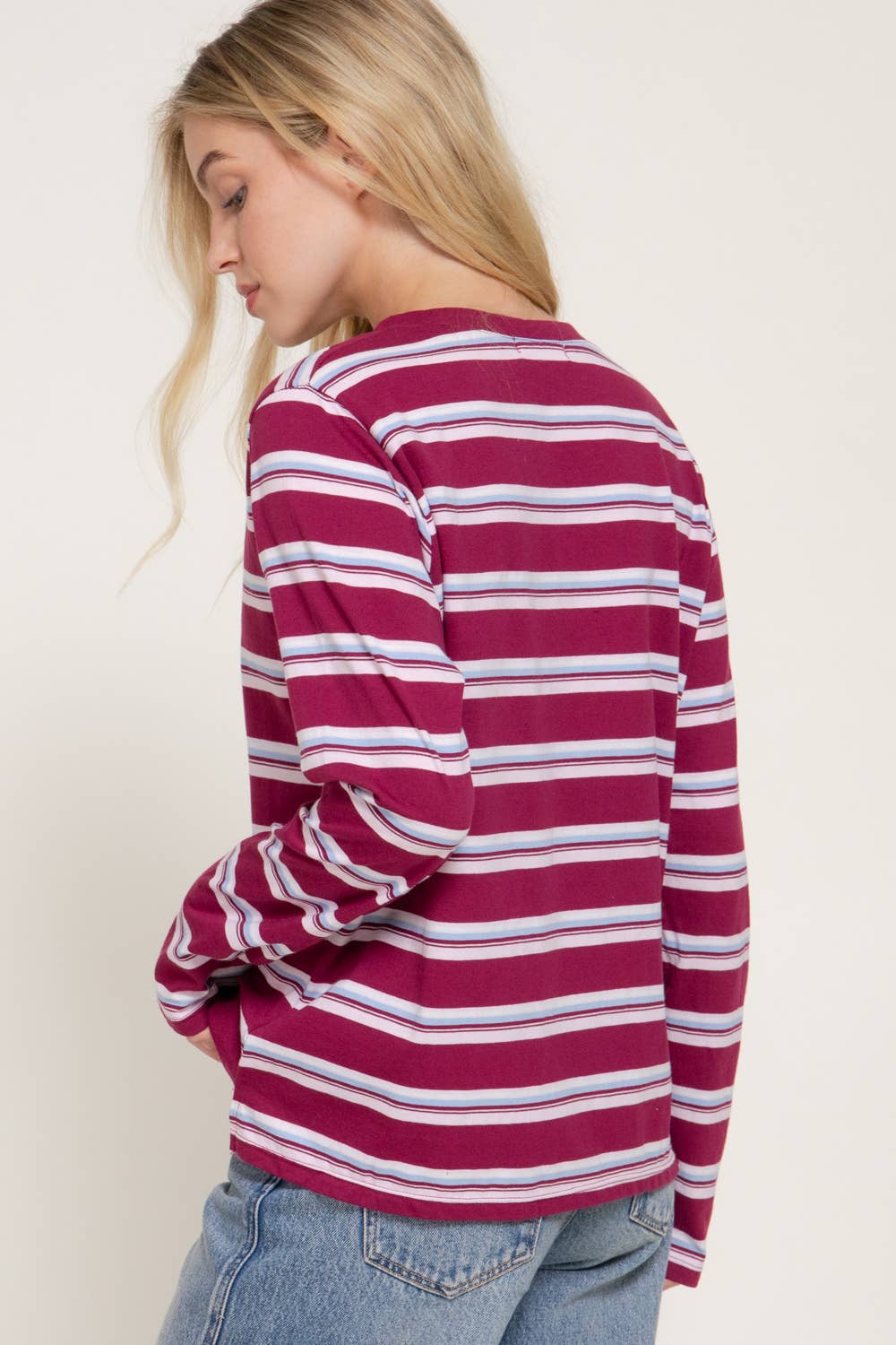 Long Sleeve Multi Striped Knit Jersey Top