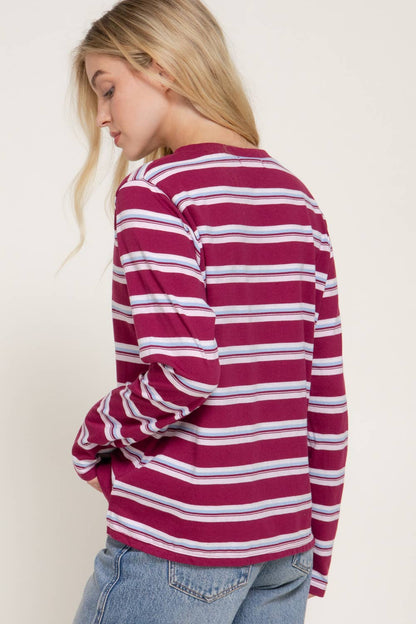 Long Sleeve Multi Striped Knit Jersey Top