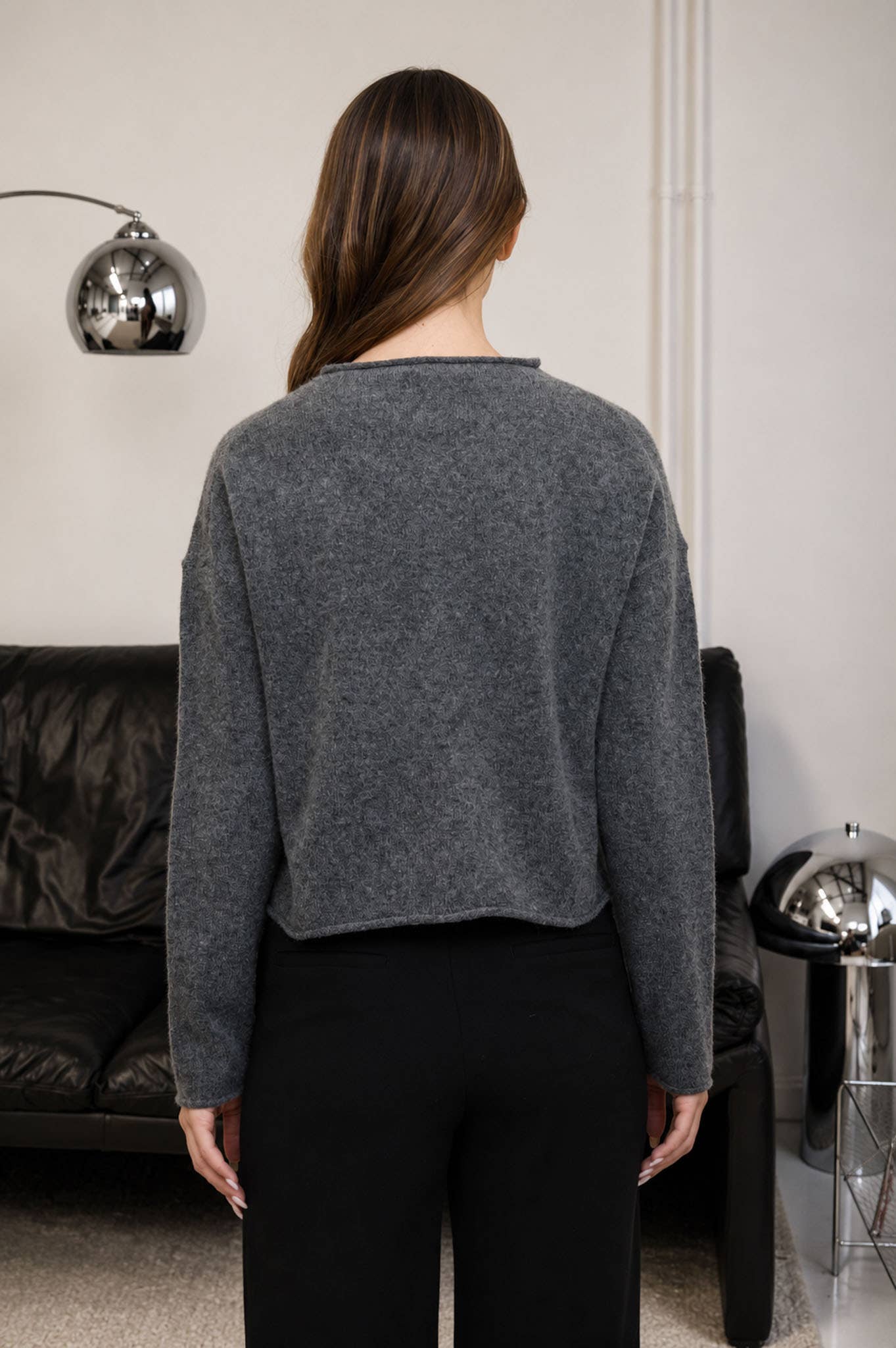 Raw Edge Mock Neck Button Down Cardigan