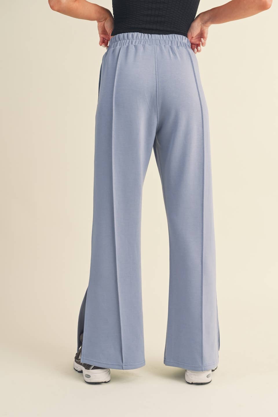 Wide Leg Scuba Pants with Side Slit