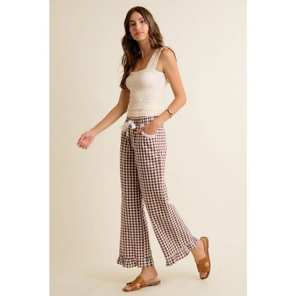 Gingham Ruffled Pull on Pant